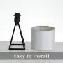 KRASTY Modern White Hollow Out Black Metal Base Bedside Lamp Living Room Bedroom Study Room Industrial Metal Square Base Table Lamp,Desk Lamp with White TC Fabric Shade