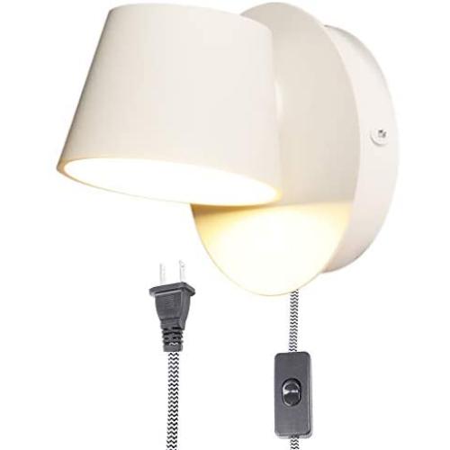 Modern Wall Lamp Round Rotatable White Wall Sconce LED Lighting for Bedroom Bedside Reading Lights, Metal Wall Mounted Fixture for Living Room(Included Warm Light)