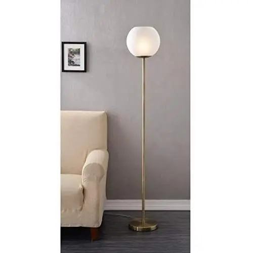 Modern Globe Floor Lamp Gold, Mid Century Reading Light with White Shade Contemporary Standing Lamp Vintage Glass for Living Room Bedroom, Metal Modern Globe Floor Lamp Gold, Mid Century Reading Light with White Shade Contemporary Standing Lamp Vintage Glass for Living Room Bedroom, Metal