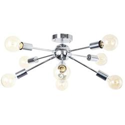 PUZHI HOME Modern Ceiling Light Sputnik Chandelier, 8 Lights Flush Mount Ceiling Light Chrome Pendant Lighting Modern Chandeliers Close to Ceiling Light Fixture for Living Room Dining Room Kitchen