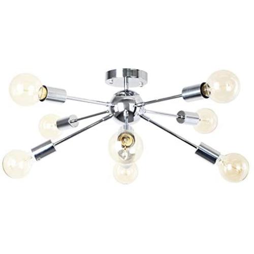 PUZHI HOME Modern Ceiling Light Sputnik Chandelier, 8 Lights Flush Mount Ceiling Light Chrome Pendant Lighting Modern Chandeliers Close to Ceiling Light Fixture for Living Room Dining Room Kitchen