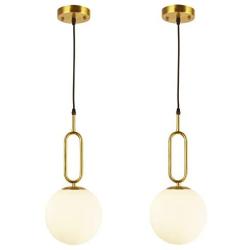 BAODEN 1 Lights Modern Globe Pendant Light Fixture Set of 2 Mid Century Chandelier Brushed Brass Finished with White Globe Glass Lampshade Living Room Bedroom Dining Lighting (Gold)