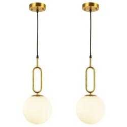 BAODEN 1 Lights Modern Globe Pendant Light Fixture Set of 2 Mid Century Chandelier Brushed Brass Finished with White Globe Glass Lampshade Living Room Bedroom Dining Lighting (Gold)