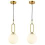 BAODEN 1 Lights Modern Globe Pendant Light Fixture Set of 2 Mid Century Chandelier Brushed Brass Finished with White Globe Glass Lampshade Living Room Bedroom Dining Lighting (Gold)