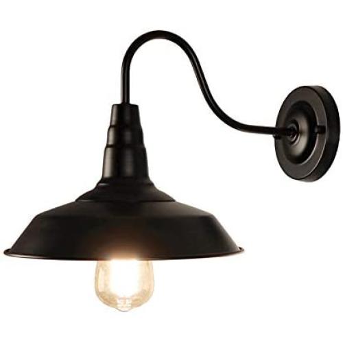 LynPon Retro Black Wall Sconce 10 Inch Gooseneck Barn Flat Lights Industrial Vintage Farmhouse Wall Lamp Indoor Lighting