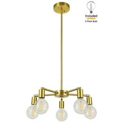 XiNBEi Lighting Chandeliers, 5 Light Brass Pendant Lighting with LED Bulbs for Kitchen & Dining Room XB-C1211-5-SB