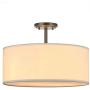 LED White Fabric Drum Shade semi Flush Mount Ceiling Light PS Diffuser with Painting Black Finish, Chandeliers Shade with 18'' 3 Light