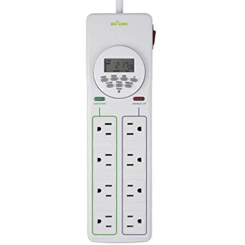 BN-LINK 8 Outlet Surge Protector with 7-Day Digital Timer (4 Outlets Timed, 4 Outlets Always On) - White
