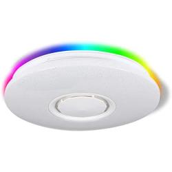 Dimmable Music Smart LED Ceiling Light Flush Mount with Bluetooth Speaker, RGB Close to Ceiling Lamp Lighting Fixture with Remote for Bedroom,Living Room,Kitchen,Dining Room ,15.7 Inch 30W