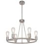 BONLICHT Contemporary 6-Light Round Chandelier Brushed Nickel Kitchen Island Farmhouse Living Room Dining Room Metal Light Fixtures Ceiling Mid Century Modern Pendant Lighting