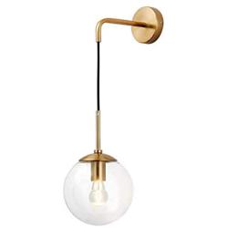 Contemporary Hanging Wall Sconce,Modern Wall Lamp with Clear Globe Glass Shade,Brass Wall Light,Length Adjustable for Bedroom Livingroom Reading Hallway Gold Diameter20cm(8inch)