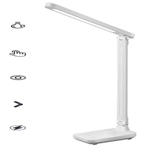 LED Desk Lamp, Student Learning Eye-Caring Table Lamps Dimmable Office Lamp Home Dormitory Lamp with USB 7W White Adjustable Light for Reading Working Manicure (Without Battery)