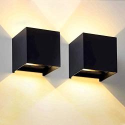 HONERENY LED Modern Black Indoor Outdoor Waterproof Wall Sconce 2-Pack 10W Mounted Light Fixture Lamps for Living Room Bedroom Hallway (Warm White Light, 3000K)