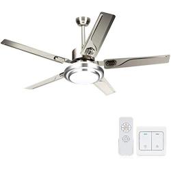 Stainless Steel Ceiling Fans with Lights - Update 2 Control Methods with Remote Controller and Wall Controller 3 Mode Lights 48inch 5 Stainless Steel Blades