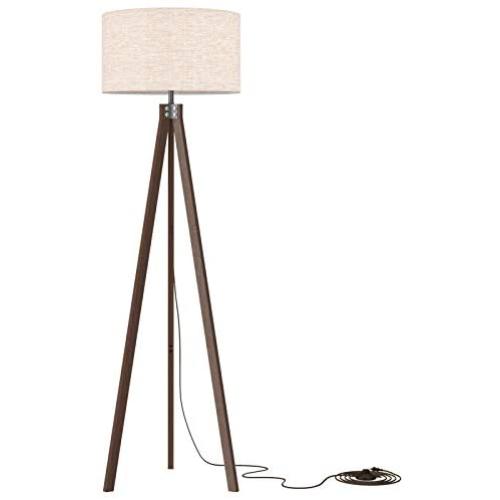 LEPOWER Wood Floor Lamp Tripod, Mid Century Standing Lamp, Vintage Design Reading Lamp for Living Room, Bedroom and Office, Flaxen Lamp Shade with E26 Lamp Base