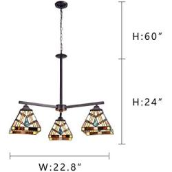 Capulina Tiffany Dining Room Light 3-Light Stained Glass Chandeliers Hanging Light Tiffany Dining Table Lights Vintage Style Chandelier Kitchen Lighting