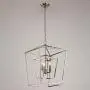 Decomust 17'' Lantern Pendant Light Industrial Vintage Lantern Iron Cage Hanging with 3-Light, Chandelier for Traditional Dining Room Bar Cafe (Chrome)