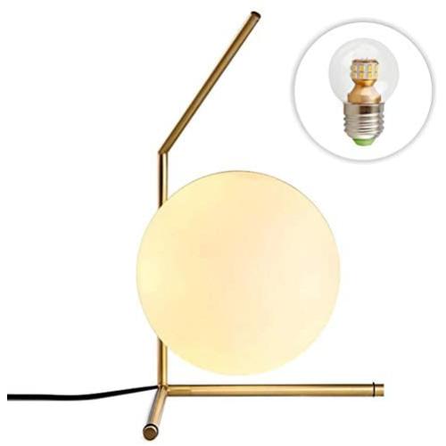 BOKT Mid Century Modern Brass Table Lamp Home Decor Glass Ball and ANG Metal Table Lamp Reading Lamp for Office, Bedroom, Living Room (B Style)