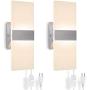 Modern Wall Sconce Plug in 15W, Set of 2 Wall Sconces Plug in Warm White, Acrylic Material Wall Mounted Wall Lights sconces Wall Lighting with 170cm Plug in Cord and On/Off Switch