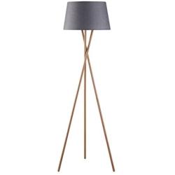 Archiology Tripod Floor Lamp, Mid Century Modern Standing Light with Linen Fabric Lamp Shade &E26 Bulb Base, Wood Floor Reading Lamp for Contemporary Living Rooms, Study Room and Office (Grey)