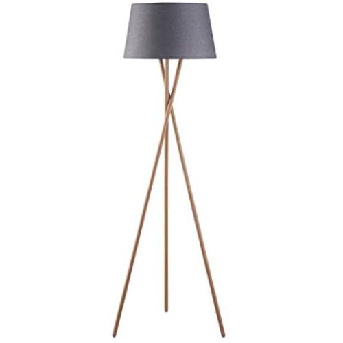 Archiology Tripod Floor Lamp, Mid Century Modern Standing Light with Linen Fabric Lamp Shade &E26 Bulb Base, Wood Floor Reading Lamp for Contemporary Living Rooms, Study Room and Office (Grey)