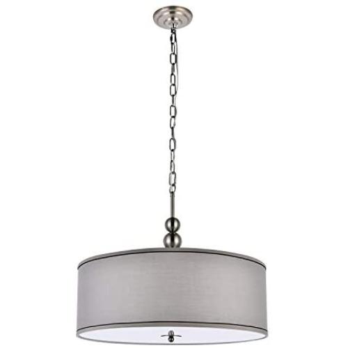 A1A9 Modern 4-Light Drum Pendant Light Fixture, 22 Nickel Fabric Shade, Acrylic Diffuser, Hanging Ceiling Lights, Simple Mid-Century Chandelier for Entryway, Hallway, Dining Room and Foyer