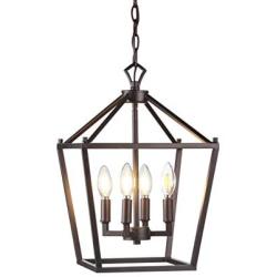 JONATHAN Y JYL7436A Pagoda Lantern Dimmable Adjustable Metal LED Pendant, Classic, Traditional for Dining, Living Room, Kitchen, 12'' 4-Bulb, Oil Rubbed Bronze