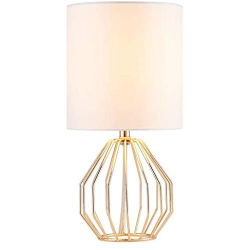 COTULIN Table Lamp,Gold Lamps for Bedroom Nightstand,Modern Hollowed Out Base Small Table Lamp with White Fabric Shade for Living Room,Small Desk Lamp