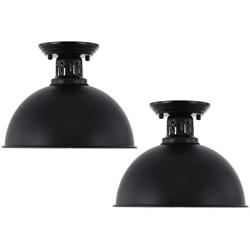 HMVPL Industrial Close to Ceiling Light, Metal Black Semi Flush Mounted Pendant Lighting Fixtures Farmhouse Edison Ceiling Lamp for Kitchen Island Dining Room Foyer Hallway Entryway (Set of 2)