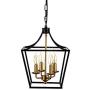 JINZO Farmhouse Chandelier 4-Lights Rustic Cage Pendant Light Matt Black and Gold for Foyer Entryway Hallway Dining Room and Kitchen Island.