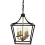 JINZO Farmhouse Chandelier 4-Lights Rustic Cage Pendant Light Matt Black and Gold for Foyer Entryway Hallway Dining Room and Kitchen Island.