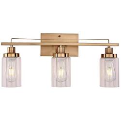 Sivilynus Gold Bathroom Light Fixture, 3 Lights Brushed Brass Sconces Wall Lighting Rustic Vanty Lights for Bathroom Lights Over Mirror with Clear Glass Shade Dining Room