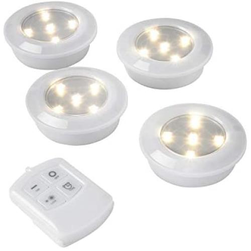 Lights4fun, Inc. Pack of 4 Remote Control Battery Powered Stick On LED Under Cabinet Closet Lights