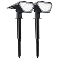 TRODEEM 12 LEDs Solar Landscape Spotlights Outdoor, IP67 Waterproof Solar Powered Wall Lights 2 in 1 Wireless Solar Landscape Lights Outdoor Yard Garden Driveway Porch Walkway Pool 2 Pack Cold White