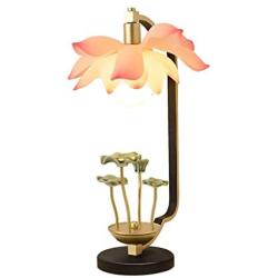 Bedside Table Lamp Chinese Style Table Lamp Living Room Bedroom Bedside Lamp Pink Lotus Flower Lamp Ceramic Lotus Leaf Combination Base Buddha Lotus Light Side Table Lamp