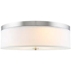 Kira Home Walker 20'' Large Mid-Century Modern 3-Light Flush Mount Ceiling Light, White Fabric Shade + Round Glass Diffuser, Brushed Nickel Finish