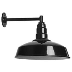 The Gardena Straight Arm Barn Light | Standard Warehouse Steel Dome on a Straight Arm | Barn Lighting and Farmhouse Lighting | Made in America (11'' Straight Arm, Black)