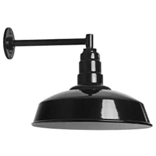 The Gardena Straight Arm Barn Light | Standard Warehouse Steel Dome on a Straight Arm | Barn Lighting and Farmhouse Lighting | Made in America (11'' Straight Arm, Black)