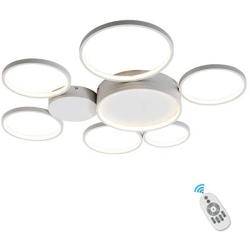 Qamra Modern LED Ceiling Light, Creative Dimmable Flush Mount Lighting Fixture, 3 Color 7 Rings Chandelier with Remote Control for Living Room Kitchen Island Bedroom Dining Room (White,80W)