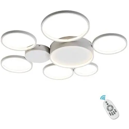 Qamra Modern LED Ceiling Light, Creative Dimmable Flush Mount Lighting Fixture, 3 Color 7 Rings Chandelier with Remote Control for Living Room Kitchen Island Bedroom Dining Room (White,80W) Qamra Modern LED Ceiling Light, Creative Dimmable Flush Mount Lighting Fixture, 3 Color 7 Rings Chandelier with Remote Control for Living Room Kitchen Island Bedroom Dining Room (White,80W)