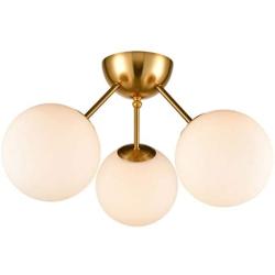 Classic Mid Century Modern Globe Semi Flush Mount Ceiling Light Sputnik Chandeliers,White Frosted Glass Gold Finished for Living Room Dining Room Bedroom 3- Light