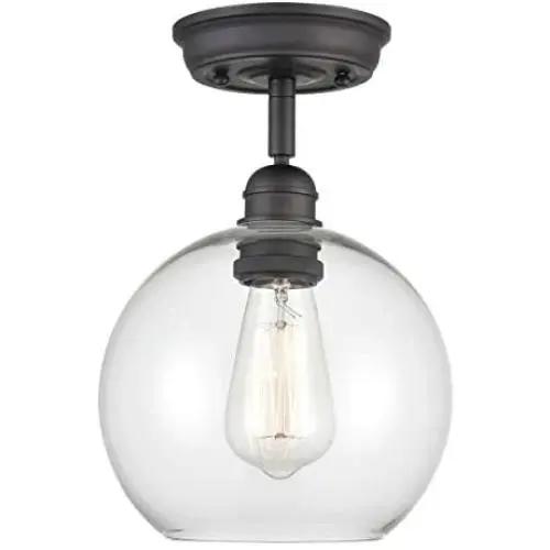 WILDSOUL Lighting 60011OB 1-Light Globe Glass Semi Flush Mount, Modern and Industrial Sloped Ceiling Compatible Entry Hallway Kitchen Ceiling Light Fixture, Oil Rubbed Bronze, 7-7/8'' Width
