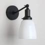Permo Industrial Vintage Slope Pole Wall Mount Single Sconce with 5.5'' Oval Dome Milk White Glass Shade Wall Sconce Light Lamp Fixture (Black)
