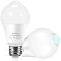 MikeWin Motion Sensor Light Bulbs Outdoor 2 Packs 12W(100W Equivalent) Security LED Bulb, Indoor E26, A19, 6000K Daylight Dusk to Dawn Bulb for Garage Front Door Porch Stairs Hallway