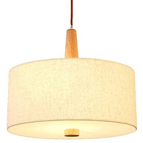 Nordic Log Chandelier E26 Adjustable Height Pendant Light Fixture Linen Lampshade Modern Ceiling Light Hanging Lamp for Kitchen Dining Room Hallway
