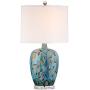 Devan Cottage Table Lamp with Nightlight Ceramic Blue Vine Handcrafted Oval Fabric Shade for Living Room Family Bedroom - 360 Lighting