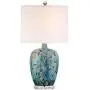 Devan Cottage Table Lamp with Nightlight Ceramic Blue Vine Handcrafted Oval Fabric Shade for Living Room Family Bedroom - 360 Lighting