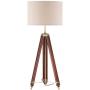 Surveyor Modern Tripod Floor Lamp Cherry Wood Beige Linen Drum Shade for Living Room Reading Bedroom Office - Possini Euro Design