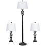 Tangkula Lamp Set 3-Piece Modern Home Living Room Bedroom Antique Bronze Finish Lamps, Floor Lamp and Table Lamps Set with Soft Pleated White Fabric Shades (Antique Bronze)