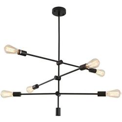 Luupyia Sputnik Chandelier Lighting, 6 Lights Adjustable Modern Pendant Lighting Vintage Sputnik Light Fixture, Dining Room Lighting Fixtures Hanging, Black